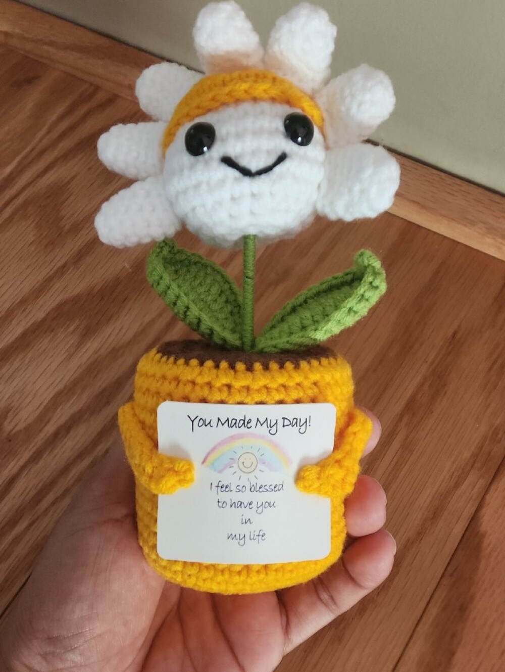 Handmade Crochet Mini Daisy Thank You Gift with Sunny Yellow Accent - Picture 8 of 11